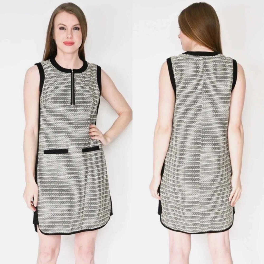 Madewell Black and White Textured Midi Dress